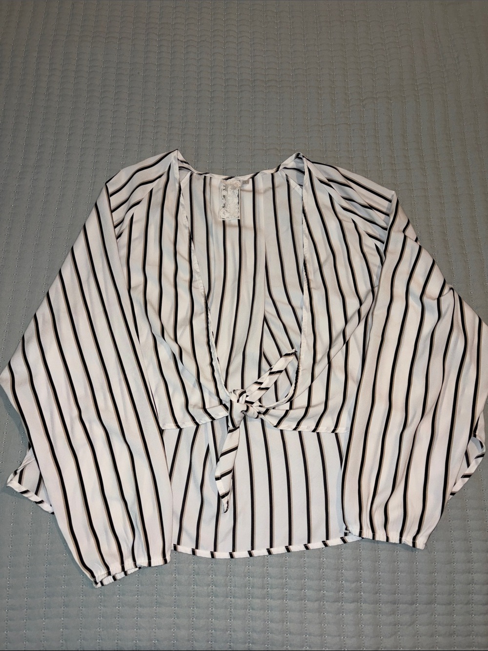 Sadie & Sage Black and White Striped Tie-Front Crop Top